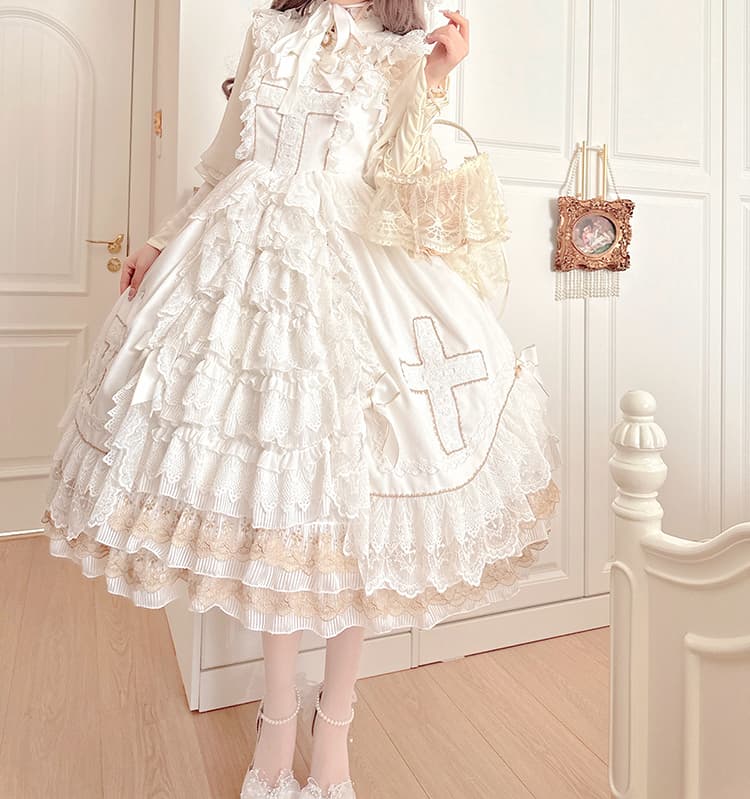 アイドル衣装 十字架飾り付き姫様フリルレースドレス