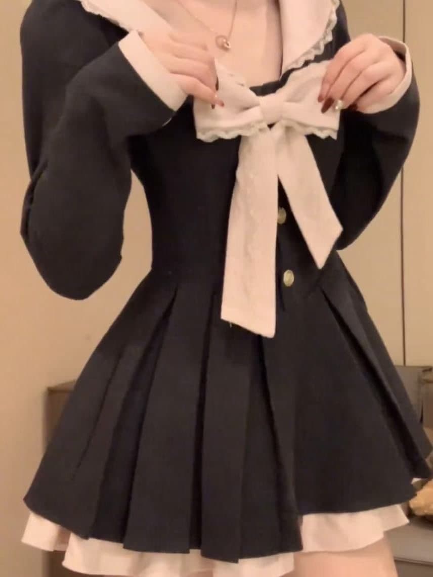 アイドル衣装 フリル襟リボンセーラー風ワンピース