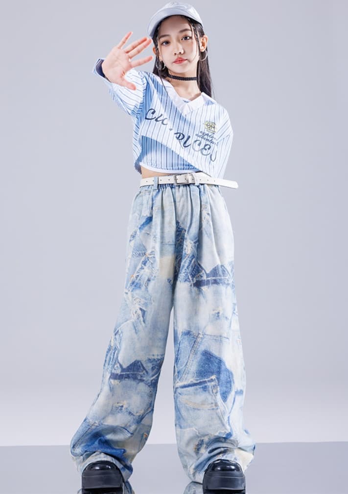 アイドル衣装 ストライプ柄クロップ野球風ダブルウェア