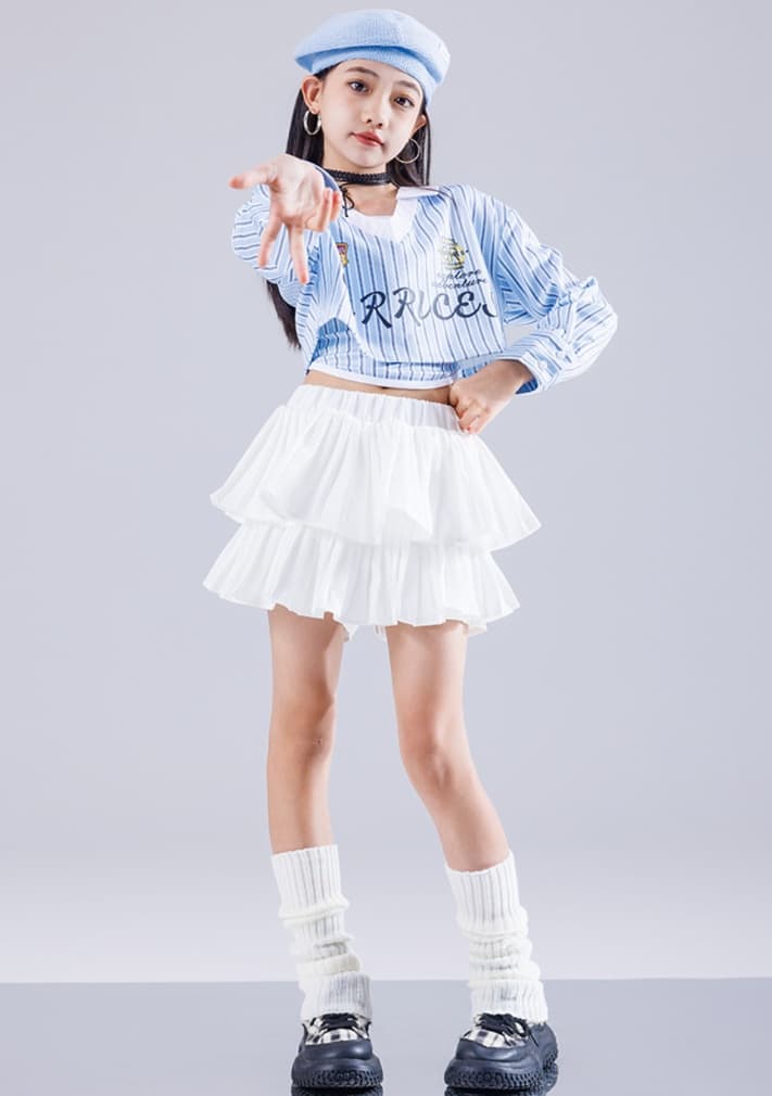 アイドル衣装 ストライプ柄クロップ野球風ダブルウェア