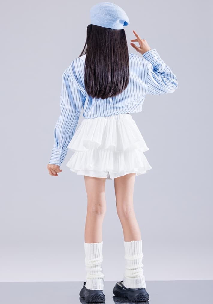 アイドル衣装 ストライプ柄クロップ野球風ダブルウェア