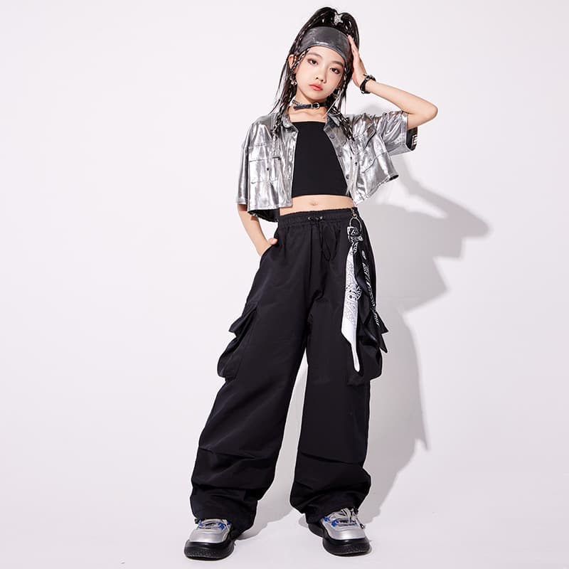 アイドル衣装 メタリック半袖クロップド&カーゴパンツセット