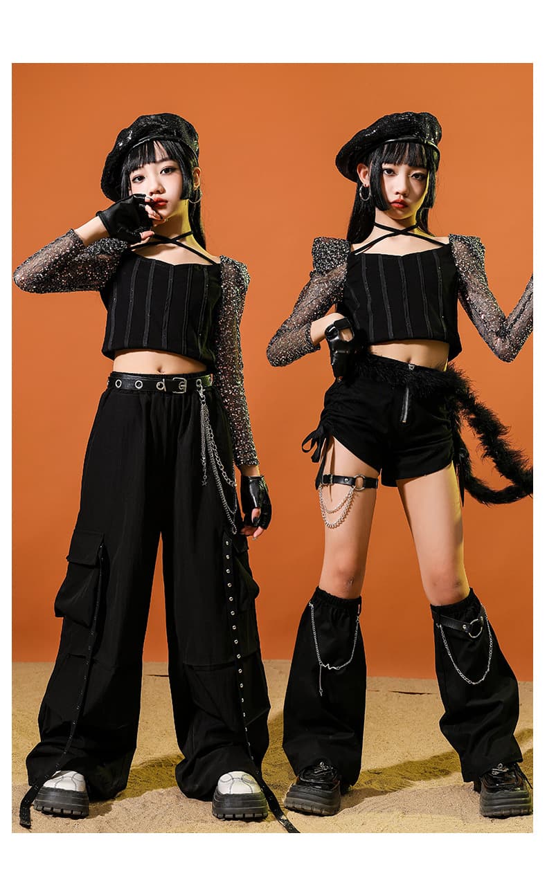 アイドル衣装 メッシュスリーブクロップドセットアップ