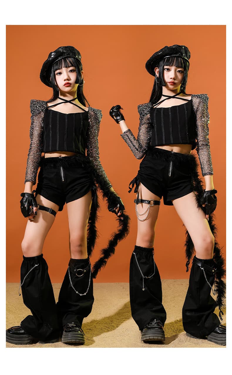 アイドル衣装 メッシュスリーブクロップドセットアップ