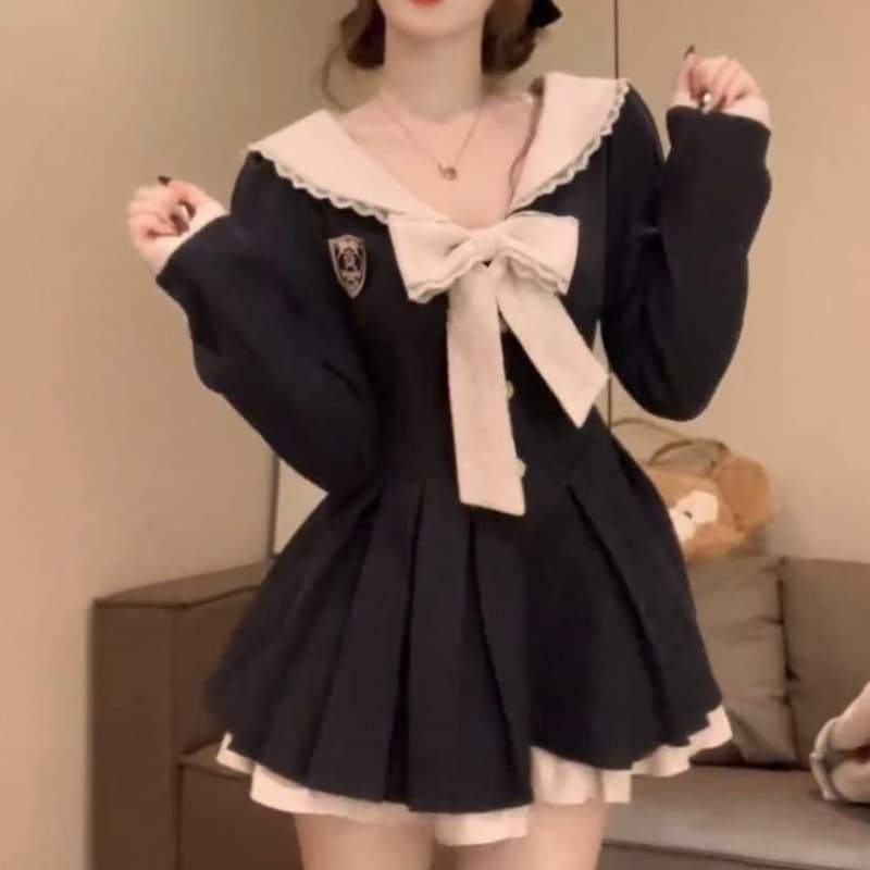アイドル衣装 フリル襟リボンセーラー風ワンピース