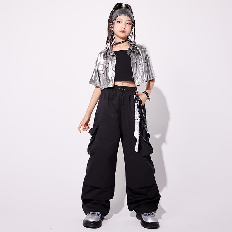 アイドル衣装 メタリック半袖クロップド&カーゴパンツセット